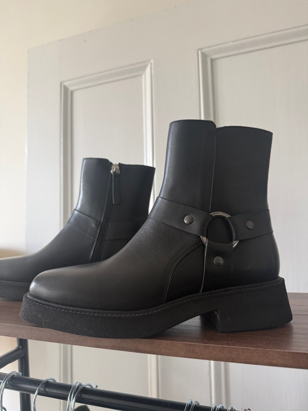 WHISTLES Sleek Black Ankle Biker Boots with Side Zipper